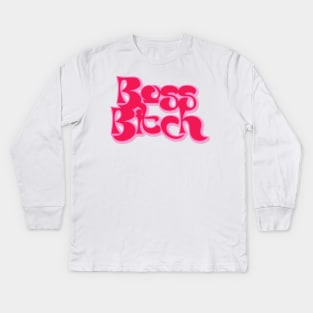 Boss Bitch Pink Aesthetic Kids Long Sleeve T-Shirt